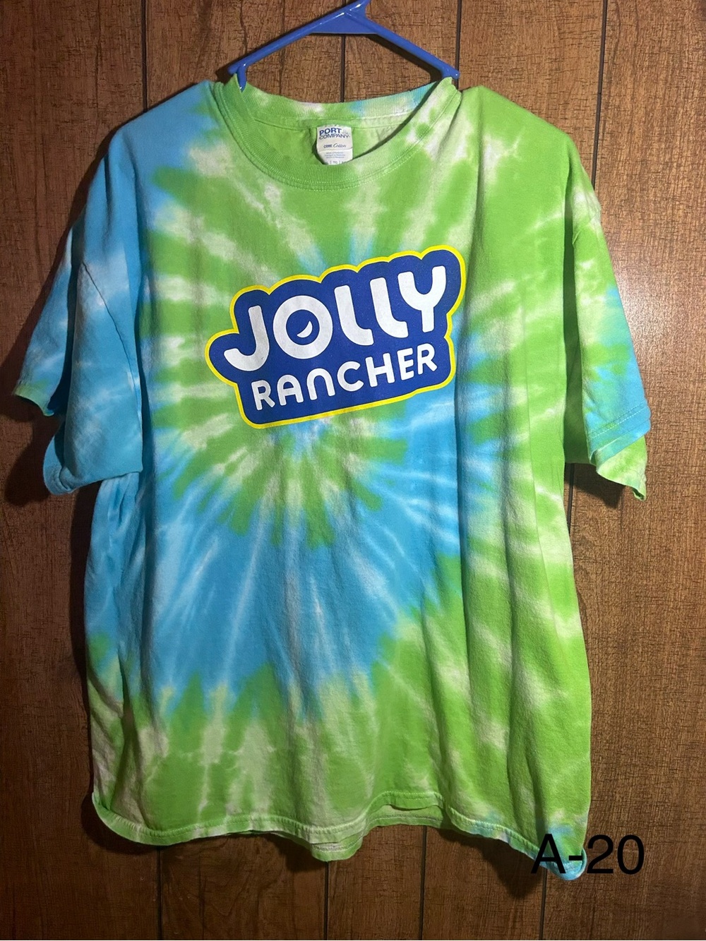 Port and Company Tie-Dye T-Shirt in Blue & Green with Jolly Rancher Logo